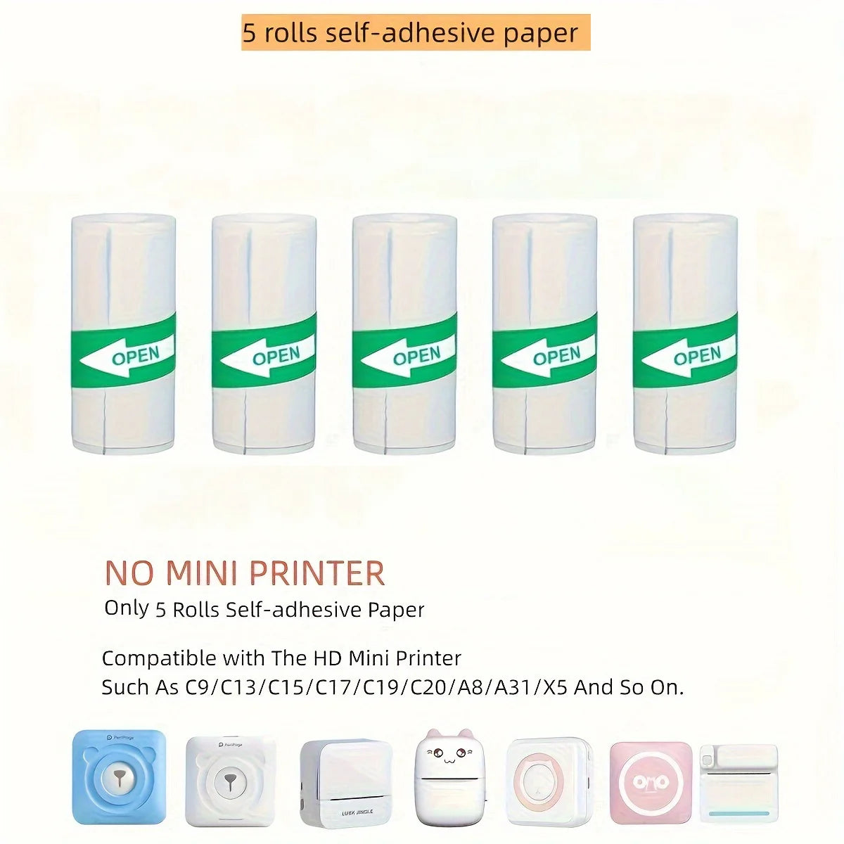 White Self-Adhesive Paper For Mini Portable Pocket Mobile Printer 57mm